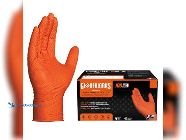 Lot 49-5546156 - GLOVEWORKS 8 Mil Orange Nitrile Disposable Gloves Heavy Duty Industrial RDT for Mechanic and Automot...