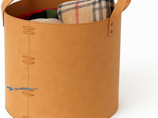 Lot 49-5544103 - Large Camel Brown Faux Leather Storage Container, Decorative Organizer Basket with Reinforced Handle...