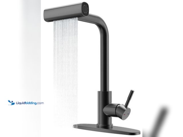 Lot 49-5436464 - Matte Black Waterfall Kitchen Sink Faucet with Pull-Down Sprayer, 360° Rotatable Spout, and Rain Sho...