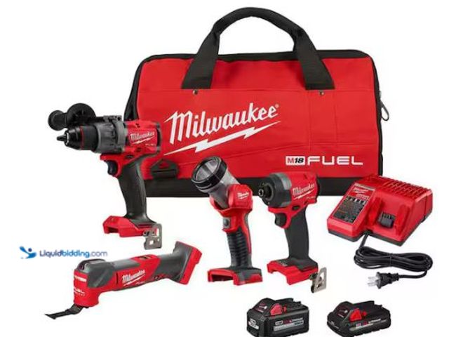 Lot 49-1514882 - Milwaukee M18 FUEL 18V Lithium-Ion Brushless Cordless Combo Kit (4-Tool) with Two High Output Batter...