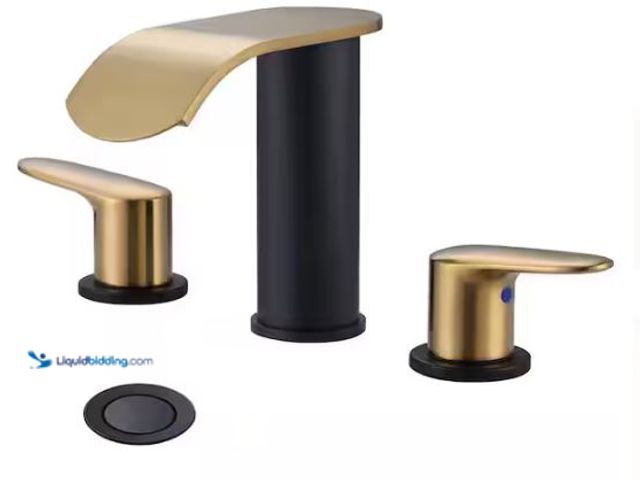 Lot 49-1518143 - WOWOW 8 in. Widespread Double Handle Waterfall Bathroom Faucet with Pop-up Drain and Supply Hoses in...