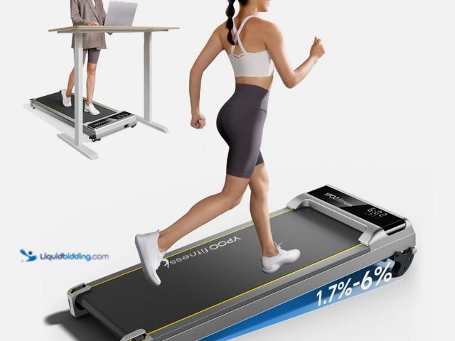 Lot 49-1557116 - YPOO Walking Pad Treadmill with 3 Levels of Incline, Portable, Under Desk, Gray/Black/Yellow, Has re...