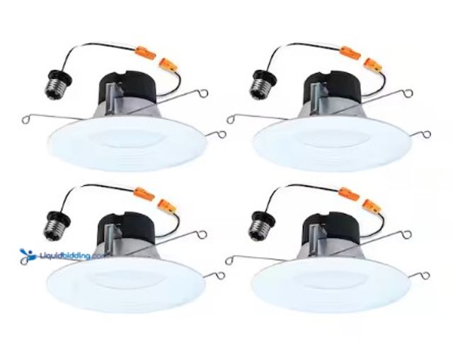 Lot 49-3631017 - (4-Pack) HALO LT 5/6" Adjustable Integrated LED Recessed Light Trim Retrofit Module with Baffle Trim...