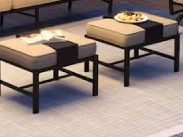Lot 49-1518480 - Set of 2 Small Black Patio Ottomans With Beige Cushions, Unused  Ref#HDPA0717