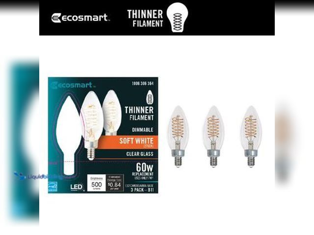 Lot 49-3565665 - QTY 4 - EcoSmart 60-Watt Equivalent B11 Dimmable E12 Candelabra Fine Bendy Filament LED Vintage Edis...