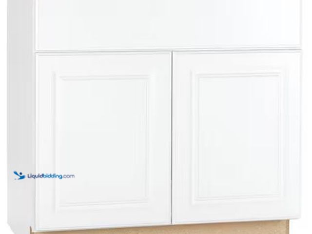 Lot 49-1625395 - Hampton Bay Hampton 30 in. W x 24 in. D x 34.5 in. H Assembled Sink Base Kitchen Cabinet in Satin Wh...