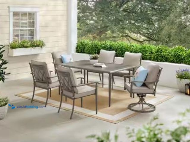 Lot 49-1630755 - Hampton Bay Preston Pointe Dark Cement Gray 7-Piece Metal Outdoor Dining Set with CushionGuard Putty...