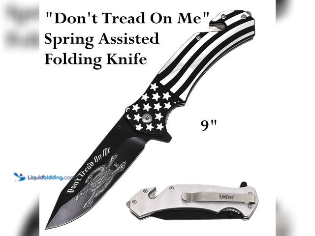 Lot 49-3435368 - ElitEdge American Flag Patriotic "Don't Tread On Me" Rescue Spring Assisted Folding Knife - NEW - Ex...