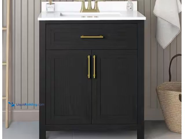 Lot 49-1571131 - Home Decorators Collection Beaufort 30 in. Single Sink Black Bath Vanity with White Engineered Stone...