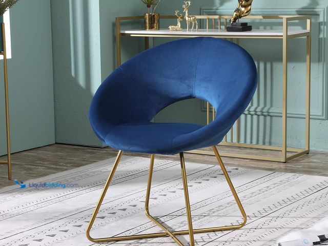 Lot 49-3531303 - Roundhill Furniture Slatina Silky Velvet Upholstered Accent Chair with Gold Tone Finished Base, Blue...
