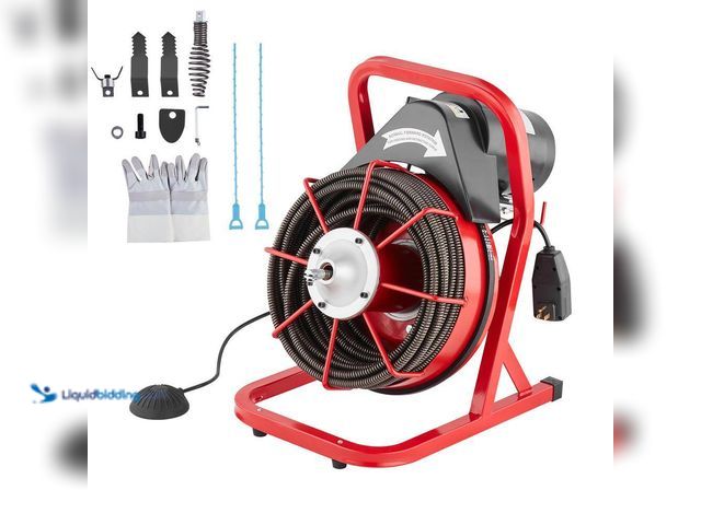 Lot 49-5408409 - VEVOR Electric Drain Auger 75 ft. x 1/2 in. Drain Cleaner Machine 370- Watt w/ Cutters Glove Sewer S...
