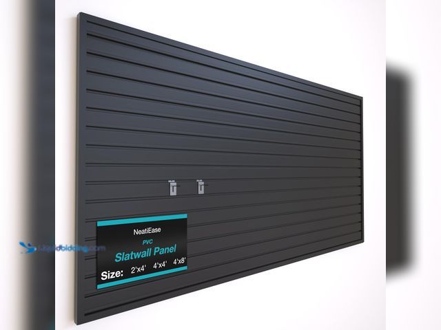 Lot 49-5410967 - NeatiEase Slatwall Panel Wall Storage Systems, 4 x 8ft Slat Wall Paneling Garage Wall Organizer, Hea...