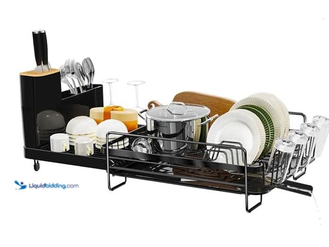 Lot 49-1575658 - Runnatal Dish Drying Rack Extendable, Large Dish Rack with Drainboard, Utensil Holder, Cup Holder, E...