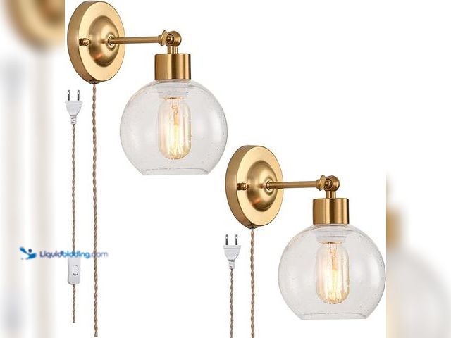 Lot 49-3472716 - Glass Globe Plug in Wall Sconces Set of 2, Gold Vintage Glass Wall Lights Bedroom, E26 Wall Mounted ...