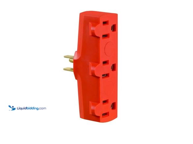 Lot 49-1538351 - (25) Leviton Triple Tap Outlet Adapter, 2 -Pole, 15 A, 125 V, 3 -Outlet, NEMA: NEMA 5-15R, Orange, M...