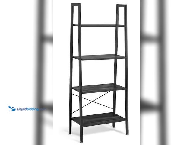 Lot 49-5460346 - HONEY JOY
58 in. Tall Dark Gray and Black Particle Board and Metal 4-Shelf Ladder Bookcase with Dis...