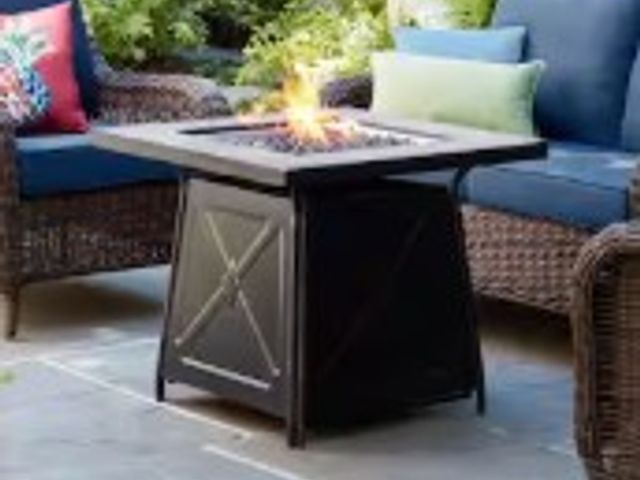 Lot 49-2022835 - Hampton Bay Crossridge 30.00 in. W 50000 BTU coating Steel Propane Outdoor Fire Pit Table with Lava ...