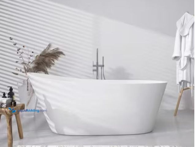 Lot 49-1624339 - Getpro 59 in. x 29.1 in. Acrylic Freestanding Soaking Bathtub w/ Side Drain Oval Free Standing Flat ...