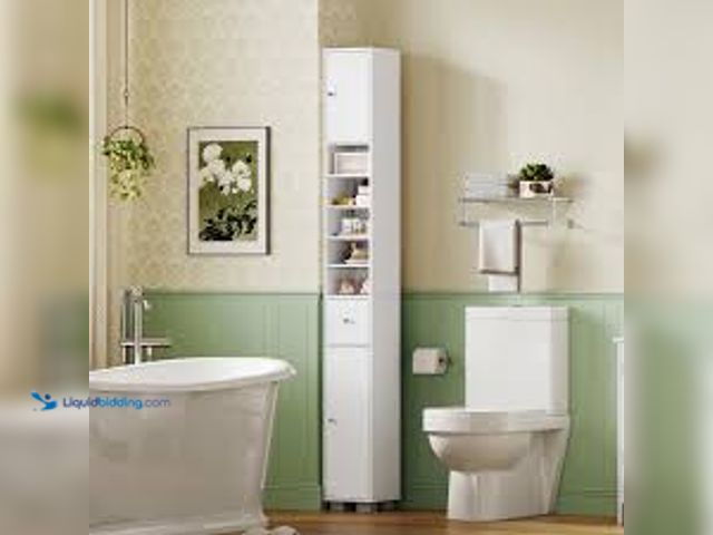Lot 49-5544185 - TEENFON Bathroom Cabinet, Narrow Bathroom Storage Cabinet with 5 Adjustable Shelves & Drawer, Freest...
