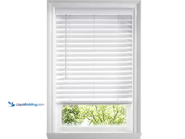 Lot 49-1574743 - Home Decorators Collection White Cordless Faux Wood Blinds for Windows with 2 in. Slats - 46.75 in. ...