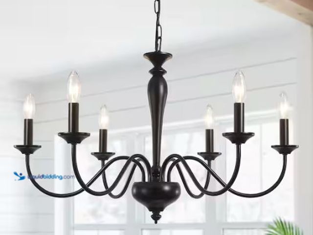 Lot 49-1624459 - LWYTJO Tinoco 6 Light Black Classic Candle Style Dimmable Traditional Chandelier for Living Room Kit...