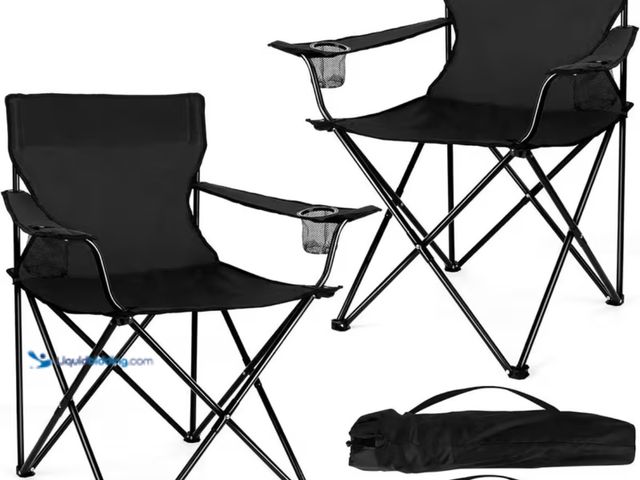 Lot 49-1836746 - Set of 2 Camping Chairs. 250lb. capacity, wide 22” seat, water resistant duck cloth, sturdy metal le...