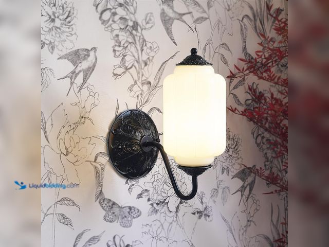 Lot 49-5437463 - Antique Black Milk Glass Wall Sconce - Vintage Green Shade & Brass Finish Base - Indoor Wall Lightin...
