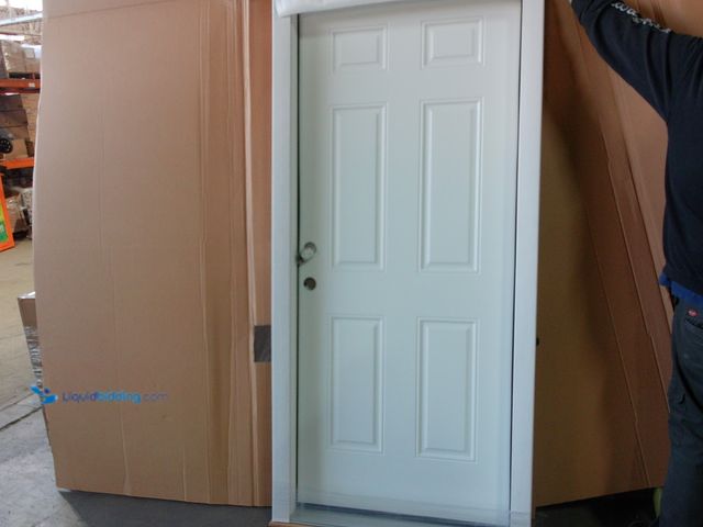 Lot 49-1548707 - JELD-WEN 34in x 80in 6-Panel White Painted Steel Prehung Right-Hand Inswing Front Door w/Brickmould ...