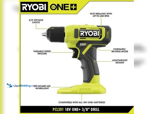 Lot 49-5475751 - RYOBI ONE+ 18V Cordless 3/8 in. Drill/Driver. Model # PCL201K1. Unused tool only NO battery/Charger
