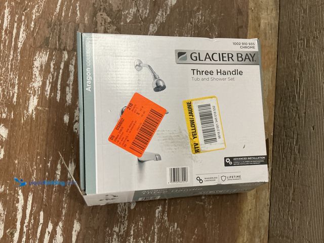 Lot 49-3564958 - Glacier Bay Aragon 3 Handle 1-Spray Tub and Shower Faucet 1.8 GPM in Chrome (Valve Included). Model ...