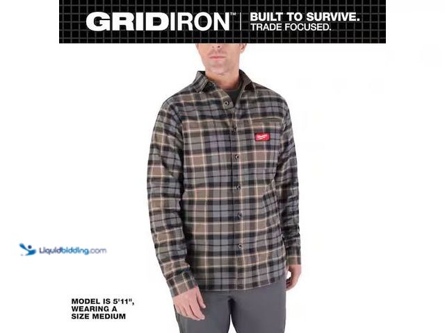 Lot 49-1572257 - Milwaukee Men's Large Gray GRIDIRON Flannel Shirt Model # M551G-L, Unused  Ref#SBS0116