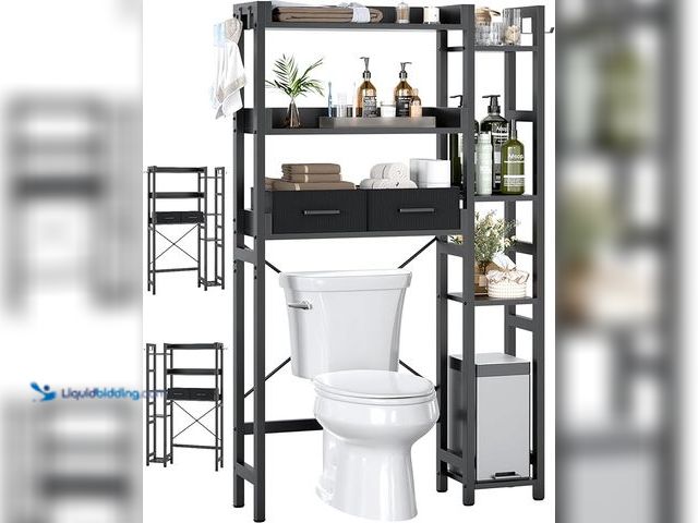 Lot 49-3472653 - Over The Toilet Storage with 2 Drawers - 7 Tier Bathroom Organizer with Adjustable Shelf, Freestandi...