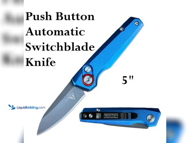Lot 49-1616244 - Armed Force Tactical Push Button Automatic Switchblade Knife 5" Blue with Drop Point Blade - NEW - T...