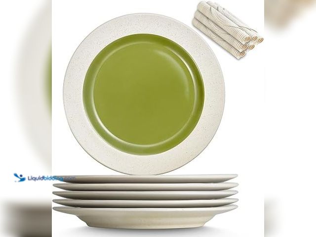 Lot 49-5448631 - Elegant Ceramic Dinner Plates Set, 6 Stoneware Plates (10.5 inches) and 6 Place Mats (15 inches), Di...