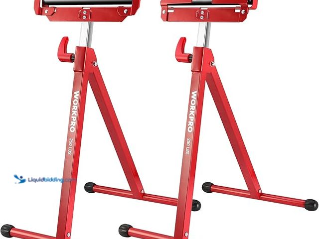 Lot 49-5408206 - WORKPRO Folding Roller Stand Height Adjustable, Heavy Duty 250 LB Load Capacity, Outfeed Woodworking...