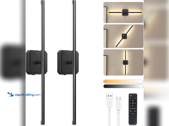 Lot 49-5437658 - Lot of 2. Battery Operated Wall Sconces  Wireless Rechargeable Wall Sconces with Remote Control, LED...
