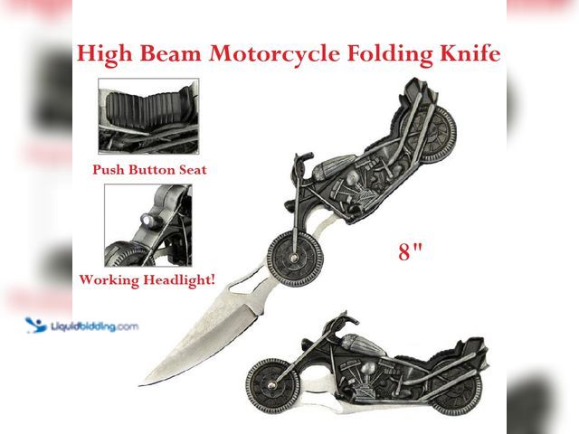 Lot 49-1616528 - High Beam Motorcycle Folding Knife with Working LED Head Light 8" Gunmetal Grey - NEW - This functio...