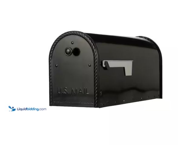 Lot 49-1622468 - Architectural Mailboxes Edwards Black, Large, Steel, Post Mount Mailbox, Model # EM160BAM, Unused, S...