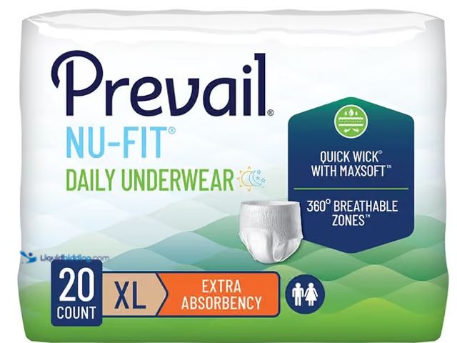 Lot 49-5580840 - QTY 4 - Prevail Nu-Fit Daily Underwear, Extra Large - Package of 20. 090891953363. New