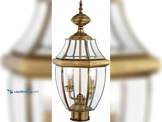 Lot 49-5429580 - Livex Lighting 2254-01 Monterey 2 Light Outdoor Antique Brass Finish Solid Brass Post Head with Clea...