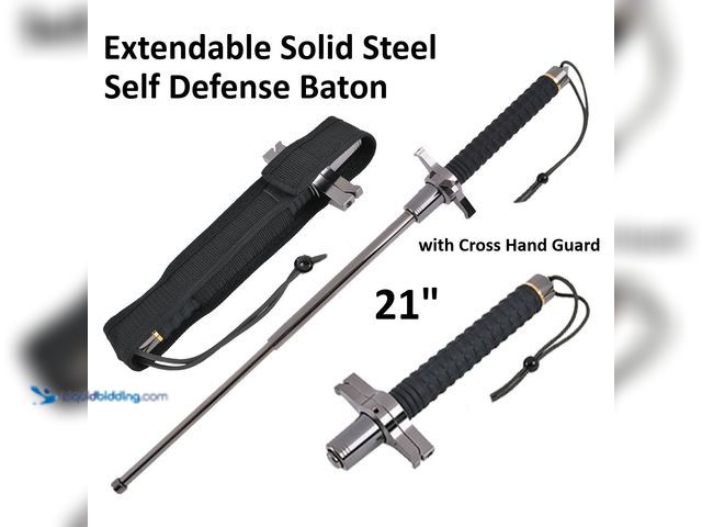 Lot 49-1616231 - Extendable Solid Steel Self Defense Baton 21" with Cross Hand Guard - NEW - Classic 21 inch size bat...