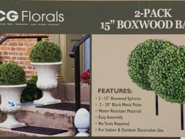 Lot 49-1623944 - Set of (2) LCG Florals Faux Round Boxwood Balls, Model # 27087718072, Slightly used.  Ref#WM0713