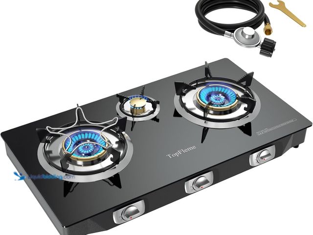 Lot 49-5437177 - 3 Burner Propane Stove 32,300 BTU High-Efficiency Tempered Glass Auto-Ignition Gas Burner Stove Top ...