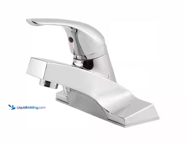Lot 49-1623381 - Pfister 4 . Centerset Single Handle Bathroom Faucet Polished Chrome, Model # LG142-6000, New. (NOTE:...