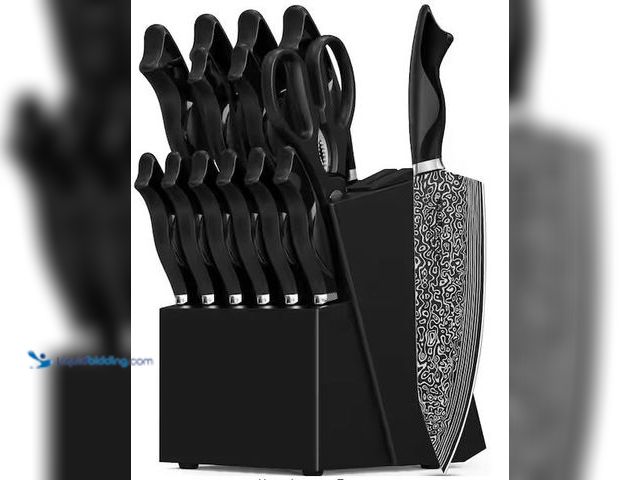 Lot 49-5478528 - Wudkey
15-Piece German High Carbon Stainless Steel Knife Block Set in Silver with Build-in Knife Sh...