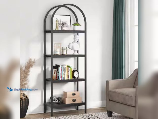 Lot 49-2001125 - Tribe signs Earlimart 70.8 in. Black Wood Bookshelf 4-Tier Etagere Bookcase and Bookshelf Modem Indu...