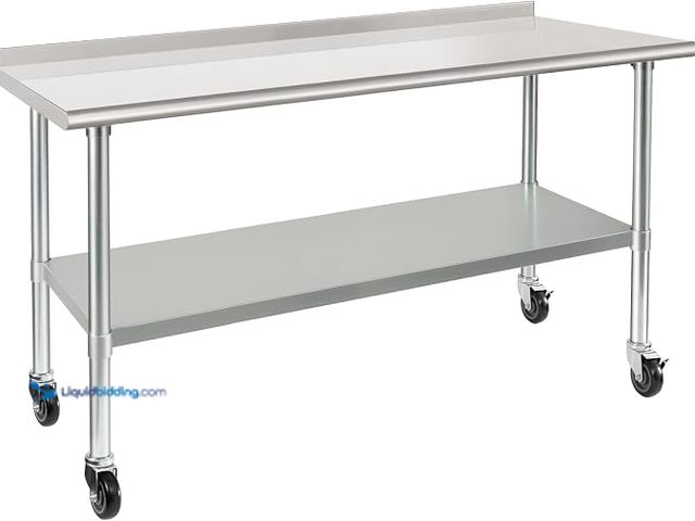 Lot 49-1630856 - Stainless Steel Table with Wheels 24X60 Inches, 2" Backsplash | NSF,Casters,Heavy Duty Commercial Pr...