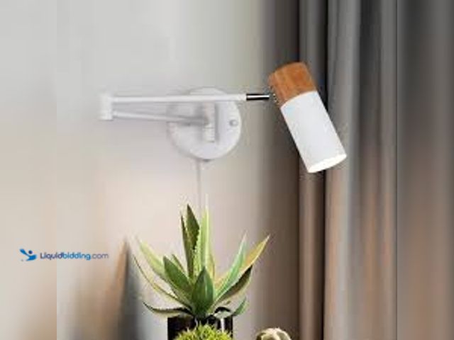 Lot 49-5483367 - SUNLLOK Industrial 6.1 in. 1-Light White Wood Swing Arm Plug in Wall Sconces, Reading E26 LED Wall L...