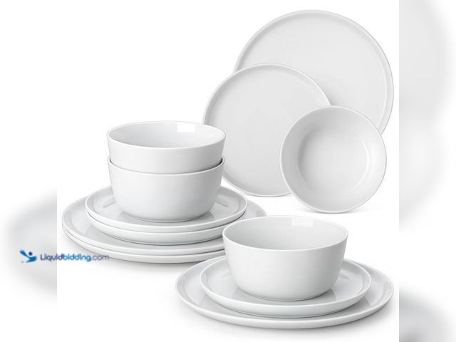 Lot 49-5487310 - MALACASA
12-Piece White Porcelain Dinnerware Set Service for 4 Dinner Set with Dinner Plate Dessert...