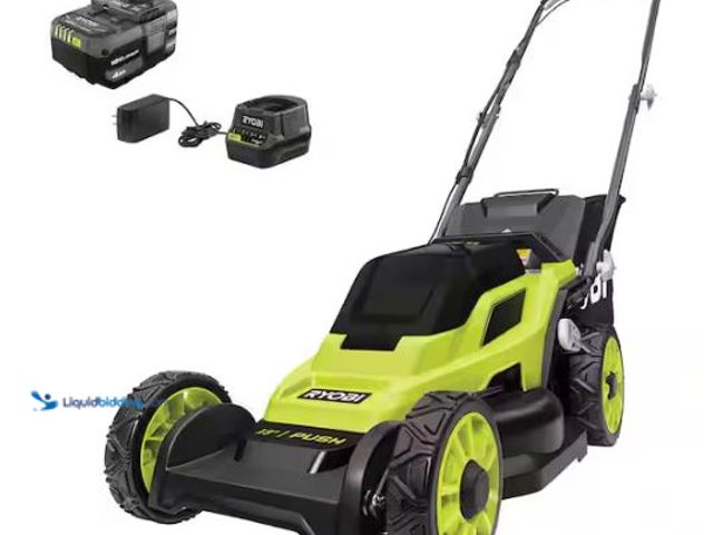 Lot 49-1518020 - RYOBI ONE+ 18V 13 in. Cordless Battery Walk Behind Push Lawn Mower with 4.0 Ah Battery and Charger M...